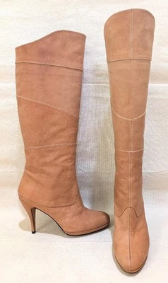 Nicole Brundage Light Brown Leather High Heel Knee High Boots Sz 37, US Sz 7 - Image 1 of 4