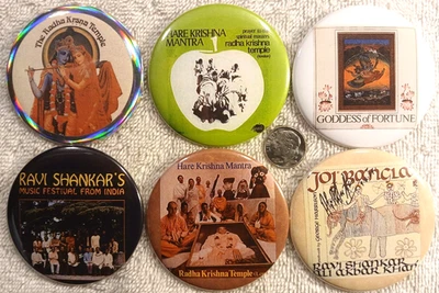 LOTE DE 6 BOTONES PIN Hare Krishna Templo Radha Krishna Ravi Shankar George Harrison Foto 1 de 2