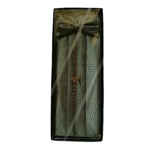 Tommy Hilfiger Boxed Shiny Metallic Green Geometric Cummerbund with Bow Tie NEW - Picture 1 of 4