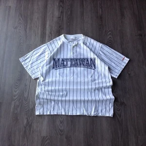 VTG USA Made Wilson Pinstripe Mattawan Button Henley Jersey Shirt White Castle - Picture 1 of 7