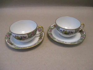 Antike Elite S&M Limoges 2 Tee Kaffeetassen & Untertassen Floral Gold Vergoldet - Bild 1 von 17