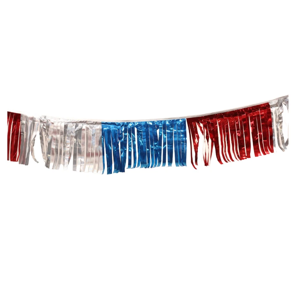 60 Foot Red/silver/blue Metallic Fringe Pennant