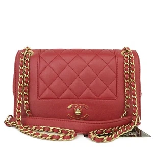 CHANEL Mademoiselle Quilted Matelasse CC Calfskin Chain Shoulder Bag Red/6BF2595 - Picture 1 of 12