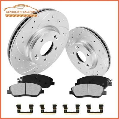 Front DRILLED Rotors Ceramic Brake Pads Kit for 2007 2008 2009 Hyundai Santa Fe - Image 1 of 4
