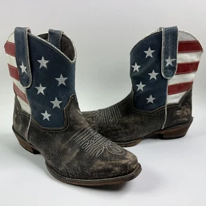 Roper Stiefel Damengröße 8,5 braun amerikanische Flagge Western Cowboy Sterne Streifen - Bild 1 von 12