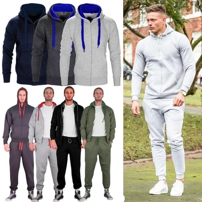 Mens Tracksuit Fleece Top & Bottom Cord Set Zip Up Hoodie Jogging Suit - Image 1 of 4