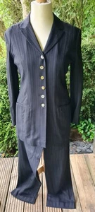 Kaliko Trouser Suit In Navy With Lilac Pinstripe And Lining Size 10 - Picture 1 of 9