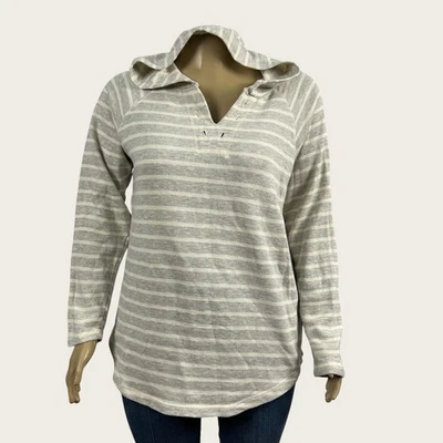 Blue 84 Size XL Cream Heather Gray Stripe Hooded Pullover Sweatshirt Jacket Top - Image 1 of 4