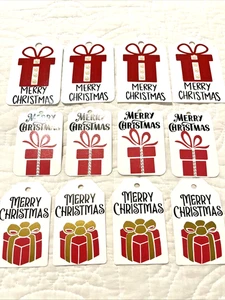 Set of 12 Handmade Christmas Gift Tags Merry Christmas and Embellished Gift New - Picture 1 of 12
