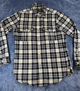 J.Crew Arbeitshemd Herren klein schwarz elfenbein kariert Knopfleiste Langarm dick schwer - Bild 1 von 8