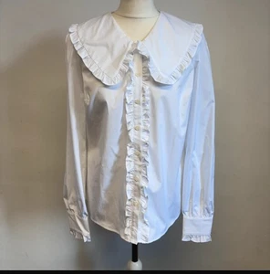 Boden Statement Collar Blouse Size 10 White Scandi Cotton Stretch New With Tags - Picture 1 of 11