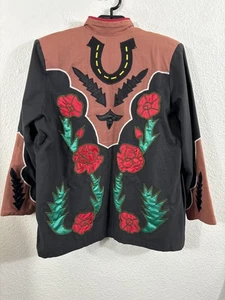 Chaqueta Victor Camarena Mujer XL Negra Bordada Floral Rockabilly Western - Imagen 1 de 6