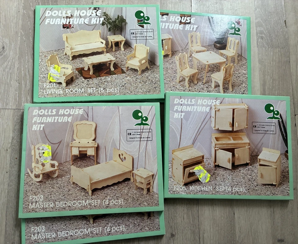 Puppenhaus Möbel Bausatz, alle 5 Zimmer zusammen, noch nicht verbaut - Bild 1 von 3
