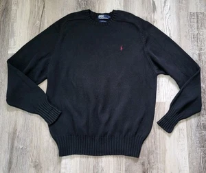 Vintage Polo Ralph Lauren Sweater Large Black Crew Neck 90s - Picture 1 of 5