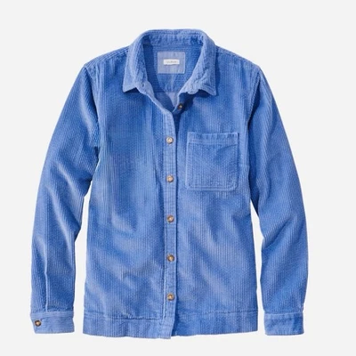LL Bean Blue Wide Wale Corduroy Oversized Button Up Cotton Shirt Size MEDIUM - Image 1 of 4