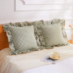2 Pack Sage Green Euro Sham Covers - 26x26 inches Washed Cotton Ruffle Pillow... - Picture 1 of 9
