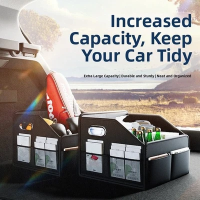 Auto Kofferraum Aufbewahrung Organizer Faltbare Lederbox mit Tragbaren Griffen - Bild 1 von 4