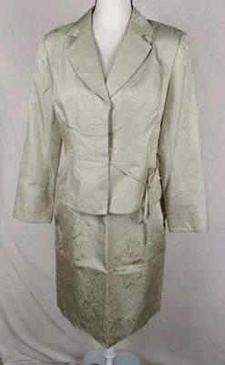 Terno saia feminino vintage Talbots 2 peças 14P verde pastel 100% seda floral carreira - Imagem 1 de 4