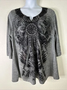 Apt. 9 Damen Übergröße 3X Silber Paisley Häkelborte Strass Top 3/4 Arm - Bild 1 von 7