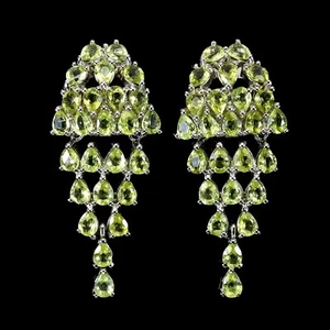 Summer 925 Sterling Silver Earrings Pear Peridot Natural Gemstone Jewelry - Picture 1 of 14