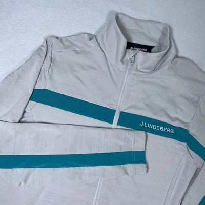 J Lindeberg Matteo JL 软壳弹力夹克男式 M 码全拉链灰色蓝绿色 — 第 1/4 张图片