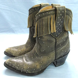 YIPPIE KI YAY Old Gringo CHARCOAL Studded Leather WESTERN w/FRINGE Boots 6.5B - Picture 1 of 10