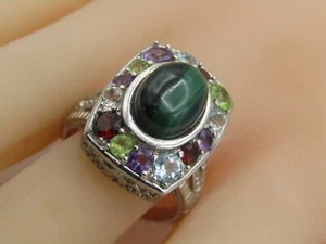 Art Deco Style Malachite Cabochon Sterling Silver Ring 925 NWT Size 9 RG6 - Picture 1 of 3