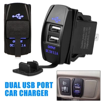 12-24V 3.1A Dual LED USB Car Auto Power Supply Charger Port Socket Waterproof - Image 1 of 4