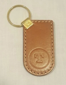 Vintage Brown Genuine Leather Initial "T" Keychain Key Chain - New/Old Stock - Imagen 1 de 2