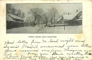 STREET SCENE IN THE SNOW, WEST HARTFORD, VERMONT, VINTAGE POSTCARD - Picture 1 of 2