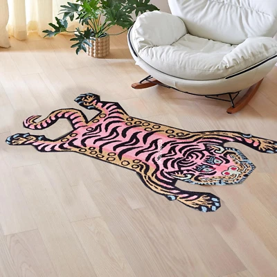 Alfombras de tigre tibetano 2x3 pies hechas a mano 100 % lana acolchadas a mano para decoración del hogar Foto 1 de 4