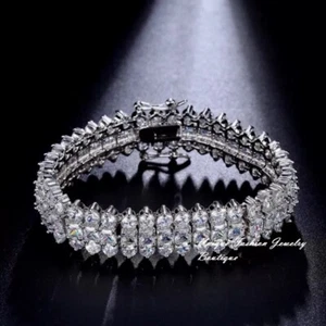 18k White Gold Plated 33 CTW Princess Cut Simulated Diamond Bracelet Bridal Gift - Picture 1 of 23