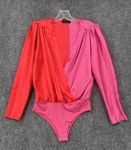 Zara Two Tone Pink Orange Bodysuit Plunging Neckline Women’s S Sexy Satin Rare - Picture 1 of 16