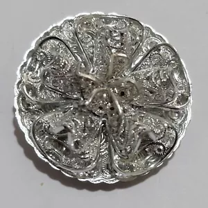 Vintage Filligree Silvertone Scarf Clip, Round, West Germany, Very Shiney - Picture 1 of 5