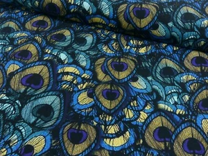 1 m x 1,40m Viskose Pfauenmuster 100% Viskose - Picture 1 of 3