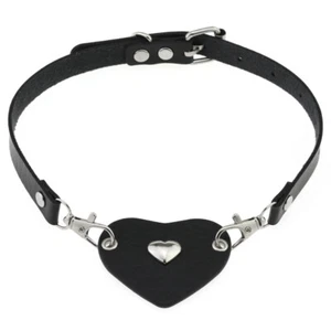 Punk Style Double Love Lock Buckle Choker Collar Neck Chain Strap Necklace - Picture 1 of 30