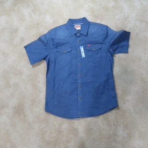 Wrangler Cowboy Wash Snap Button Shirt Mens Medium Short Sleeve Blue Denim New - Picture 1 of 11