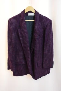 Vintage Evan Picone Blazer Womens 14 Wool Union Purple Oversized Check Office - Picture 1 of 13