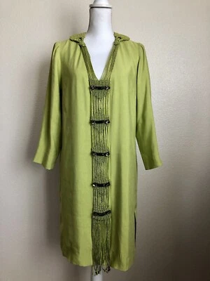 Oscar de la Renta lime green dress jeweled tassel braids strings Kaftan tunica - Image 1 of 4