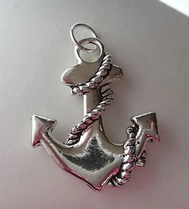 Pewter 3D 45x35mm Heavy solid Anchor with Rope Navy Marine Charm - Picture 1 of 3
