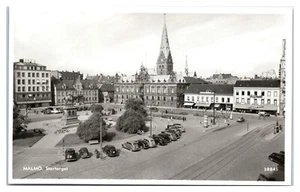 Postal de la plaza pública RPPC en Malmö Suecia década de 1940 - Imagen 1 de 2