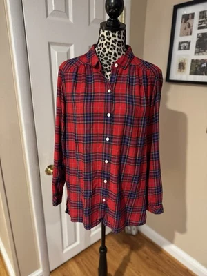 J. Jill Mujer Abotonada Rojo Verde Azul Cuadros Manga Larga L Vacaciones Suave Foto 1 de 4