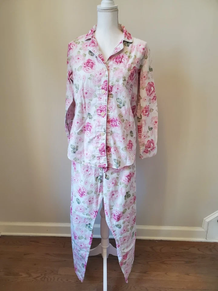 LRL Ralph Lauren цветочный белый розовый розы логотип 2 шт. пижама комплект потертый шик M - Изображение 1 из 4