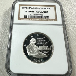 1993-S 50C James Madison Comm. SILVER PROOF Half Dollar, NGC PF69 UCAM (85896) - Picture 1 of 2