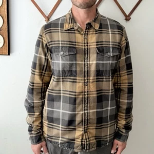 The North Face Sherpa Lined 4 Pocket Plaid Shirt Jacket Tan Black Medium - Picture 1 of 15