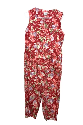 复古 Laura Ashley M 码连身裤连身裤红色花卉 Cottagecore Crop — 第 1/4 张图片