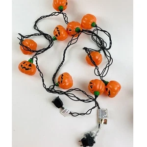 Vintage Halloween Blow Mold Pumpkin String Lights set of 10 Orange All Work - Picture 1 of 7