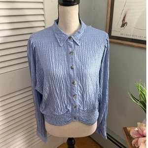 FREE PEOPLE Top donna blu fly on by abbottonato Dolman manica vita stretta L - Foto 1 di 11
