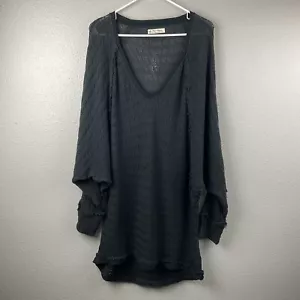 We The Free Black Knit Pull On Top Dolman Sleeves Raw Seams Oversized Slouchy L - Picture 1 of 12