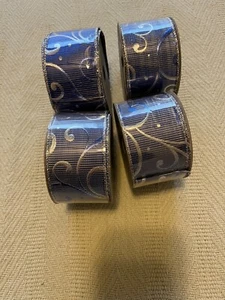 NEW Wired Blue and Silver Metallic Ribbon Spool Crafting 2” X 15' each Lot Of 4 - Picture 1 of 4